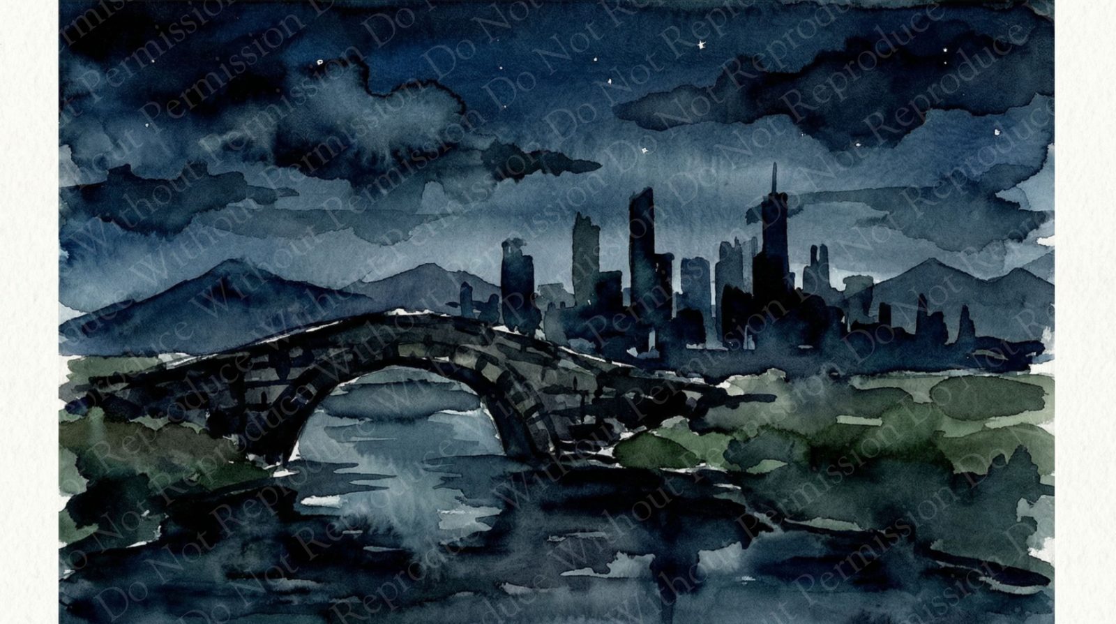 Stone bridge before a night skyline