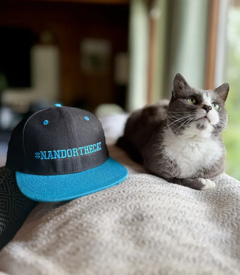Posing with the official merchandise