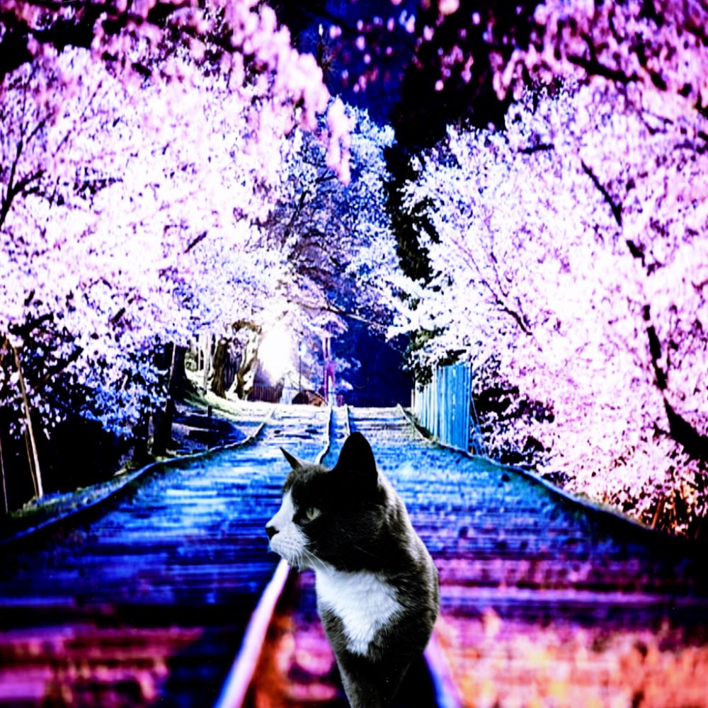 Nandor on a cherry blossom path